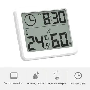 Multifunktions-Termometer Hygrometer Automatisk Elektronisk Temperatur Luftfugtighed Overvåge Ur 3,2 tommer Stor LCD-Skærm