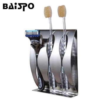 BAISPO Rustfrit stål med vægbeslag tandbørsteholder 3 position selvklæbende tandbørste Familie badeværelse tilbehør sæt