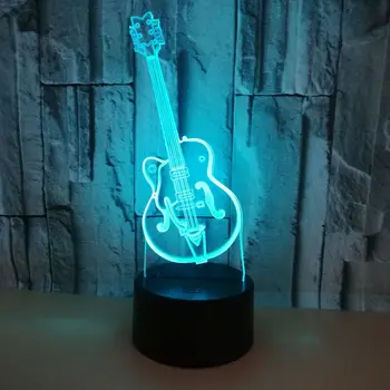 Mode 3D LED-USB-Belysning Kabel Kreative Musik Guitar Formet Musik Home Party Dekorative Nat Lys Flerfarvet bordlampe