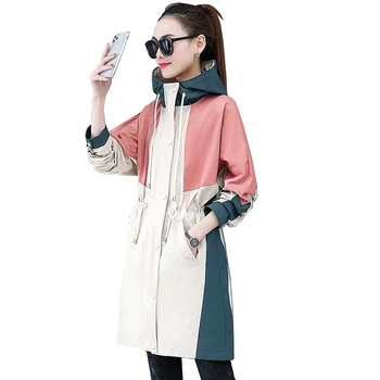 2020 mode tynd trench coat for kvinder foråret efteråret hætteklædte overtøj splejse lang vindjakke studerende casual top plus size 3234