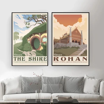 Nordisk Vintage Travel Plakat Tolkiens Middle earth shire illustration Landskab Lærred Kunst Maleri Væg Billeder i Hjemmet Indretning
