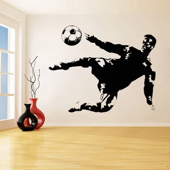 Fodbold Wall Sticker Fodbold Spiller Sport Indretning Vinyl Vandtæt vægoverføringsbillede for Hjem Mænd Soveværelse Dekoration Tilbehør C103