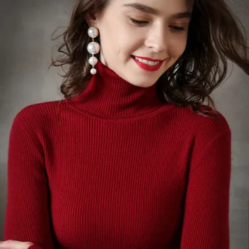 VK INS 2021 Forår, Efterår Mode Kvinder rib strik foldover Rullekrave trække Sweater Casual Soft Jumper Stretch Pullover tøj