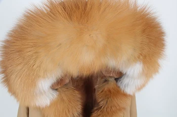 OFTBUY 2020 lang khaki parka vinterjakke til kvinder ægte pels frakke naturlige røde ræv pels hætte foring outwear høj kvalitet mode