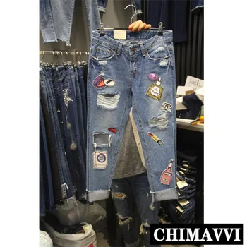2020 Koreanske Foråret Sommeren Kvinder, Der Flået Hul Blå Jeans Retro Lappet Harem Bukser Løs Lange Bukser Pige Studerende Denim Bukser