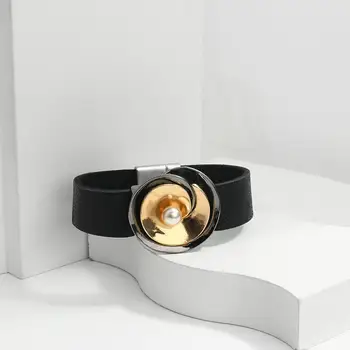 ALLYES Dobbelt Lag Guld Sølvfarvet Metal Perle Armbånd til Kvinder, Bred Læder Wrap Armbånd Unisex Smykker