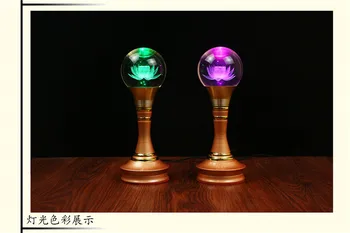 Engros-TOP GOD Buddhistiske artikler - HJEM familie Beskyttelse Talisman - 7 farver Lotus Crystal Buddhistiske templer lamper