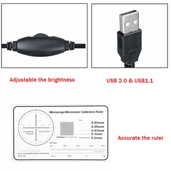 0-1600X 2MP 3-I-1-USB Type C Justerbar LED Mikroskop Håndholdte Bærbare Digitale Mikroskop Interface Electron 8 Lysdioder Beslag