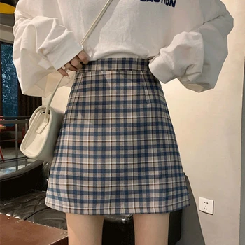Nederdele Kvinder Plaid Vintage Preppy Stil, Mode Slank A-line Hip-nederdel Alle-match Studerende Mini Street Wear Ulzzang Elegante Nye