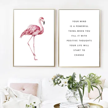Pink Flamingo Fersken Cherry Blossom Nordiske Plakater Og Prints Væg Kunst, Lærred Maleri Blomst Væg Billeder For At Stue Indretning