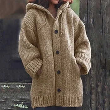 Efteråret Kvinder Lang Cardigan Solid Hooded Sweater Pelsen er Lang og Vinter Kvinder Strikke Pels Plus Størrelse 5XL Casual Knittwear