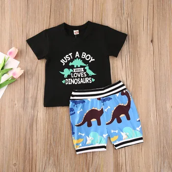 6M-4T Kids Baby Boy Tøj Sæt 2020 Sommeren kortærmet T-Shirt Dinosaur Tegnefilm Shorts Sommer Outfits Tøj 2stk
