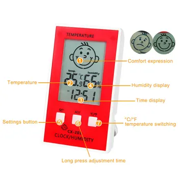 Indendørs Værelse Udendørs Termometer hygrometer LCD Digital Ur Temperatur-logger Baby Smil Ansigt meter fugtighed Temperatur