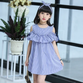 Børnetøj piger stribet kjole sommeren 2020new børn, prinsesse pige koreanske version 12 11 10 9 8 7 6 5 år gammel
