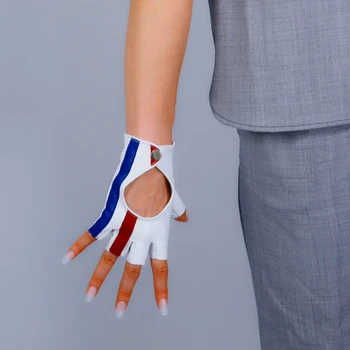 Brand design ægte læder handsker for kvinders Fåreskind Sort Semi-Finger Fingerløse Handsker Vinter