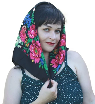 Blomster russiske Tørklæde Luksus Blomst Lille Lommetørklæde Etniske Sjal Kvinder, Hijab Akryl Tørklæde Trykt 70CM Hovedbøjle Tørklæde Bandana