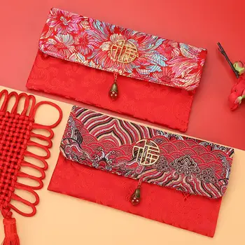 1stk Nye 2021 Rubin Vedhæng i Kinesisk Stil Silke Blomster Rød Kuvert Lomme Nye År Pakken Penge Taske Tradition, Fengshui