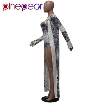 PinePear Sommer Mode Design Kvinder, To-Delt Outfits Penge Print Full Sleeve-Lange Frakker, 2 Stykker Bodyer Beach Engros