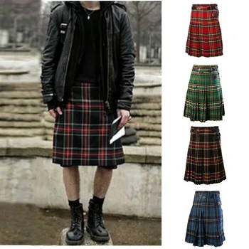 JODIMITTY 2020 Skotsk Herre Kilt Traditionelle Plaid Bælte Plisserede Bilaterale Kæde Brun Punk Skotske Skotskternede Bukser