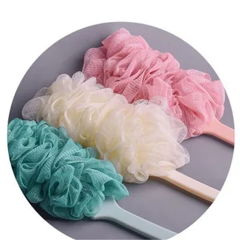 Badekar bold nye lange håndtag hængende blød mesh tilbage shower gel vask med børste, svamp L0506