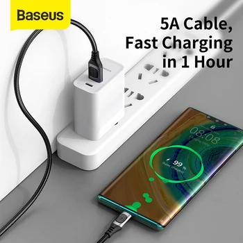 Baseus 5A USB Type C-Kabel Til Xiaomi mi 9 10 pro Huawei, Samsung Mobiltelefon, Hurtig Opladning USBC Wire, USB-C-Type-c Oplader Ledning
