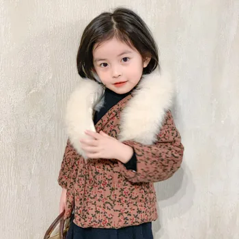 Vinter Nye Ankomst koreansk stil 2 farver lille blomst sountryside style short cotton coat til mode søde baby girls