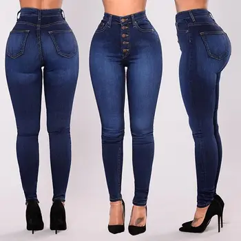 TANKERNE METER Høj Talje Kvinder Jeans Slim Elastisk Tynde Bomuld Plus Size Denim Pack Hip-Knappen Cowboy Bukser til Dame Blyant Bukser