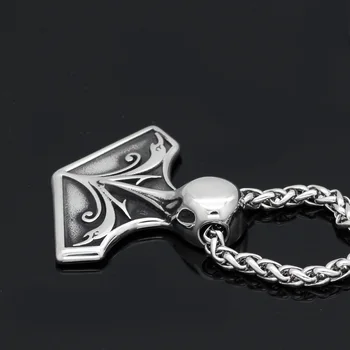 Mænds rustfrit stål Nordisk viking thor ' s hammer raven amulet MJØLNER vedhæng halskæde med viking figt taske