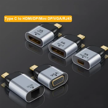 USB-C til HDMI-VGA-Adapter, 8K Type C til Mini DP Adapter USB Type C til RJ45 Gigabit Ethernet til MacBook, Samsung S20 Ultra S9 S10+