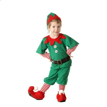 Jul Cosplay Kostumer til Børn Piger Elf Grinch Kjole Nye År Xmas Party Green Santa claus Performance Tøj med Hat