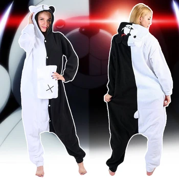 Black White Bear Dyr Homewear Danganronpa Monokuma Kigurumi Kostume Pyjamas Kvinder Mænd Cosplay Tegnefilm Polar Fleece Nattøj