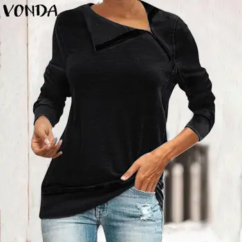 Elegante Skjorter Kvinder langærmet Bluse 2021 VONDA Uregelmæssige Revers Hals Shirts Afslappet Part Vintage Tunika Plus Size Blusas S-5XL