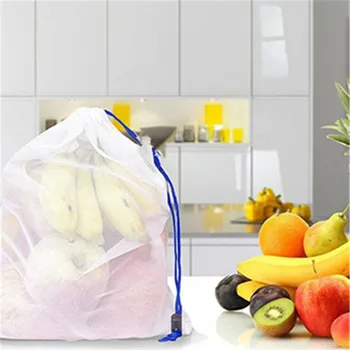 5 Stk/Sæt fødevaregodkendt Sikkerhed og Miljøbeskyttelse Genanvendelige Poser, Sort Reb Mesh Opbevaring Grøntsager & Frugt & indkøbsposer
