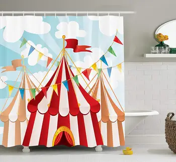 Cirkus Indretning Cirkus Striber Sunshines Gennem Skyet Himmel Traditionelle Udføre Design Polyester Stof Badeværelse Badeforhæng