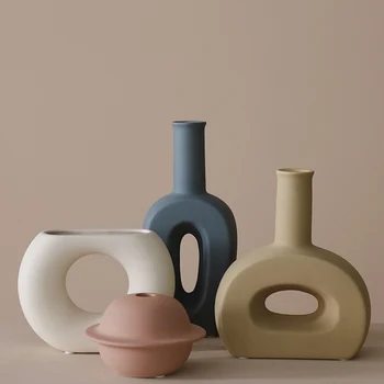 Nordisk Keramik Vase Dekoration Hjem Kreative Modeller, Stue Model Blomst Arrangement Geometriske Kunst Dekorative Blomster Vase