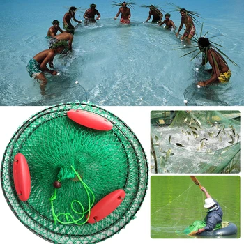 Båd Fiskeri Fælde Fiskegrej Tre Floating Ball Fisk Net-Bur Foldet Stemmer Mesh Bærbare Fange