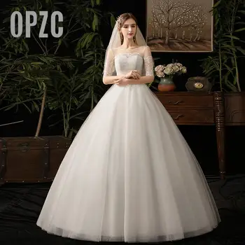 Hvid Enkel Buteaful Elegance Half Sleeve Luksus Lace Illusion Beackless Brudekjole 2020 Vestidos de novia Kæreste Kjole