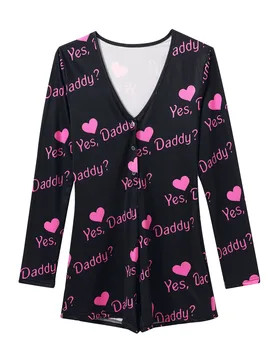 MSemis Kvinder Ja Daddy Brev Leopard Printet Undertøj Lange Ærmer Trikot Bodysuit Bodycon Kort Rompers Pyjamas Overalls