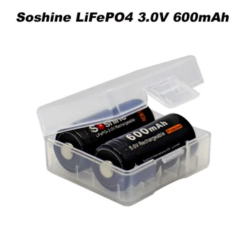 2stk Soshine 16340 RCR123 LiFePO4 batteri 3V 600mAh Genopladeligt beskyttede batterier, batteri box