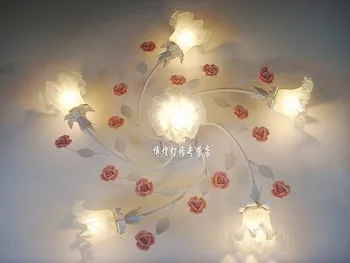Europæisk stil i haven stue Romantiske Restauranter hvid smedejern pink keramik blomster glas lampeskærm Loft Lampe c131