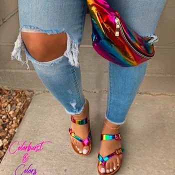 DORATASIA mode kvindelige sommeren tøfler åben tå spænde flade sandaler kvinder 2020 farve snake print beach casual-INS sko kvinde