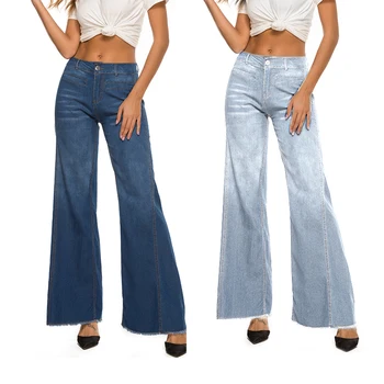 2020 Nye Mode Afslappet Kvinder Vintage Jeans Flare Stretch Denim Bukser Damer Høj Talje Bootleg Casual Bukser Med Bred Ben Bukser
