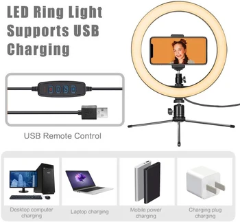 10 Tommer Fotografering Belysning Telefon Ringlight Trefod Foto Led Selfie Bluetooth fjernbetjening Ring Lampe TikTok Youtube Live