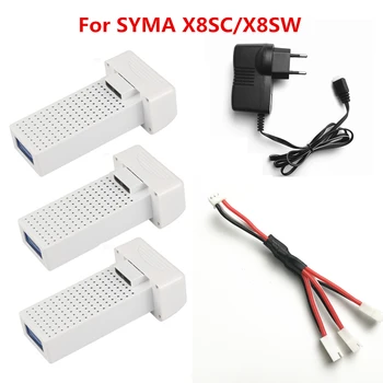 3PCS X8SW Batteri lipo batteri og 7,4 v afgift med 1 pleje 3 konvertering kabel til SYMA X8SW X8SC fjernbetjening helikopter