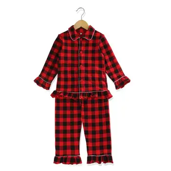 Boutique bomuld buffalo plaid mønster med lange ærmer toddler dreng pyjamas sæt fall winter børn piger pyjamas Jul