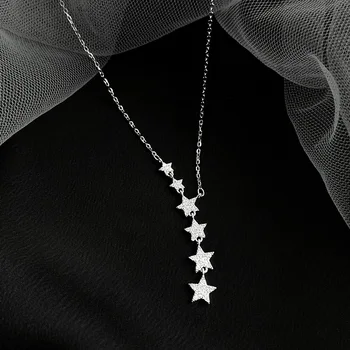 S925 Sterling Sølv Halskæde til Kvinder Mode Lysende Stjerne Halskæde Enkel og Sød Kravebenet Kæde Smykker Engros
