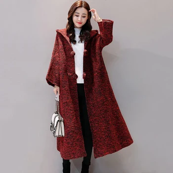 Nye Vintage Kappe Vindjakke Kvinder 2020 Efterår og Vinter Hooded Lang cardigan Plus Size Ni point ærme Trench Coat Kvinde XA01