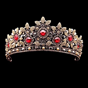 Rose Guld Pink Vintage Barok Dronning King Diadem Perle Brude Hår Smykker Crystal Tiara Og Krone Hovedbøjle For Kvinder Bryllup