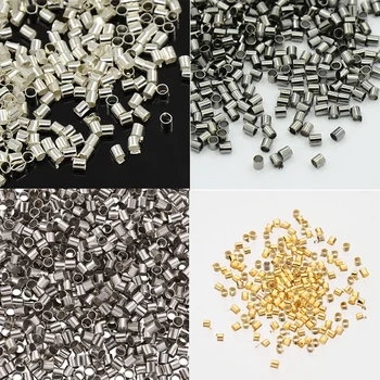 Pandahall 2mm Messing Rør Sølv Guld Crimp Beads for Mode Tilbehør, Smykker DIY, ca 2x2mm hul: 1,5 mm, om 900pcs/10g