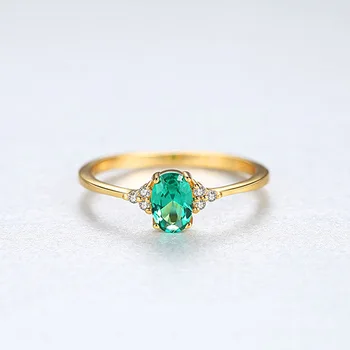 Wong Regn Vintage 925 Solid Sterling Sølv Med Smaragd-Ædelsten Bryllup Engagement Diamanter Gult Guld Ring Fine Smykker Engros
